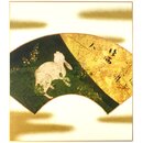 Kunstdruck Hase auf F�cher, 27 x 24 cm, Shikishibild