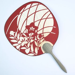 Blattf�cher Uchiwa Kikyo rot, 37,5 x 24 cm