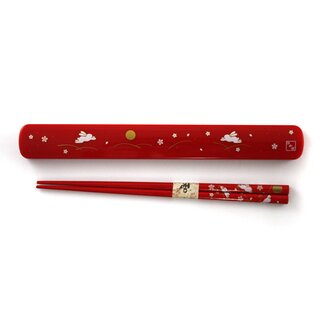 Essst�bchen mit Case Tsuki Usagi rot, St�bchen mit...
