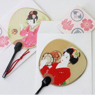 Fcher-Grukarten Set Tsutsumi + Spielendes Mdchen