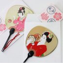 Fcher-Grukarten Set Tsutsumi + Spielendes Mdchen