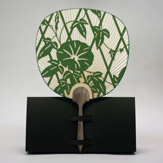 Blattf�cher Uchiwa Trichterwinde Spalier gr�n, mit F�cherhalter, 37,5 x 24 cm
