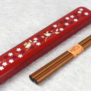 Essst�bchen mit Case Eule rot, St�bchen mit Transportbeh�lter