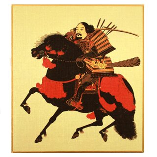 Kunstdruck Samurai auf Pferd 13 x 12 cm, Shikishibild